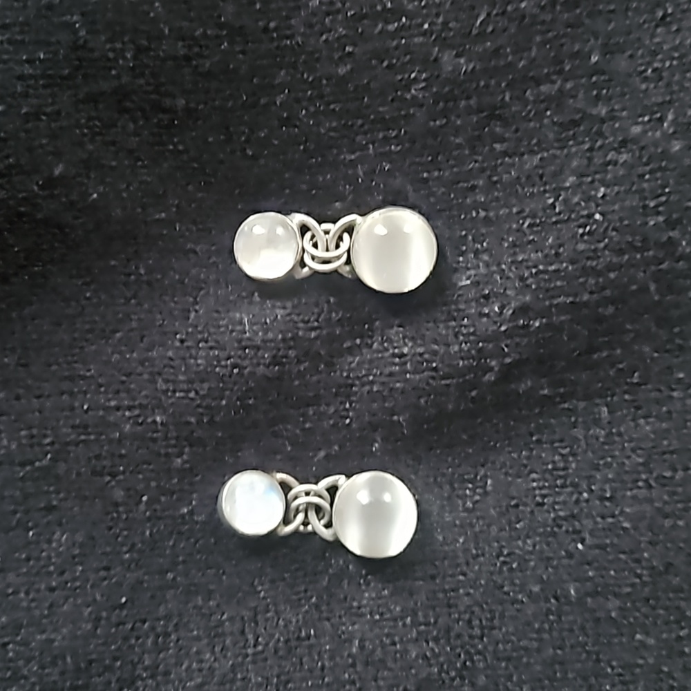 Sterling silver glowy, iridescent moonstone post earrings ~1" dangle